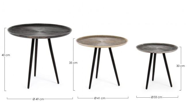 Set de 3 masute de cafea Tahin, Aluminiu, Auriu, 33/41/49x30/35/40 cm  [2]
