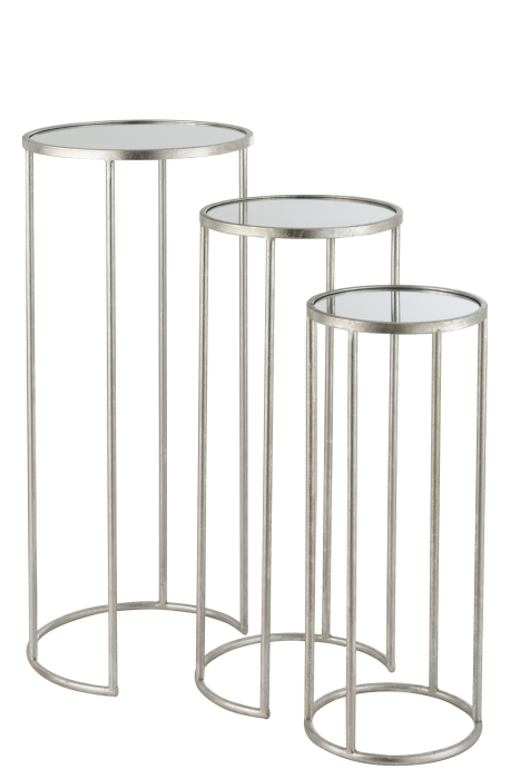 Set de 3 masute Leo, Metal/Oglinda, Argintiu, 35.5x35.5x80.5 cm [1]