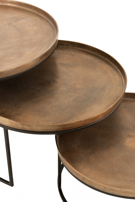 Set de 3 masute Round, Aluminiu, Maro/Negru, 78x78x48 cm [5]