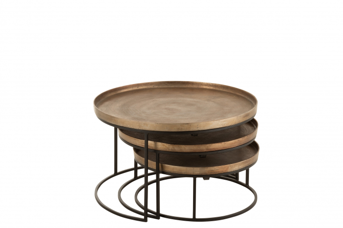 Set de 3 masute Round, Aluminiu, Maro/Negru, 78x78x48 cm [2]