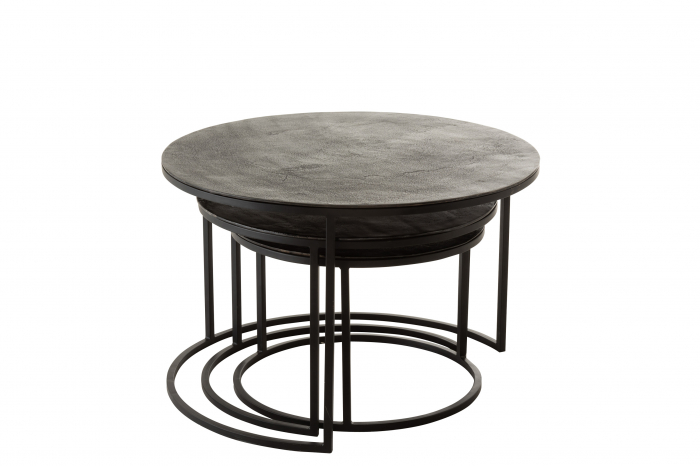 Set de 3 masute Round Oxidize, Aluminiu, Negru/Verde, 75x75x40.5 cm [2]