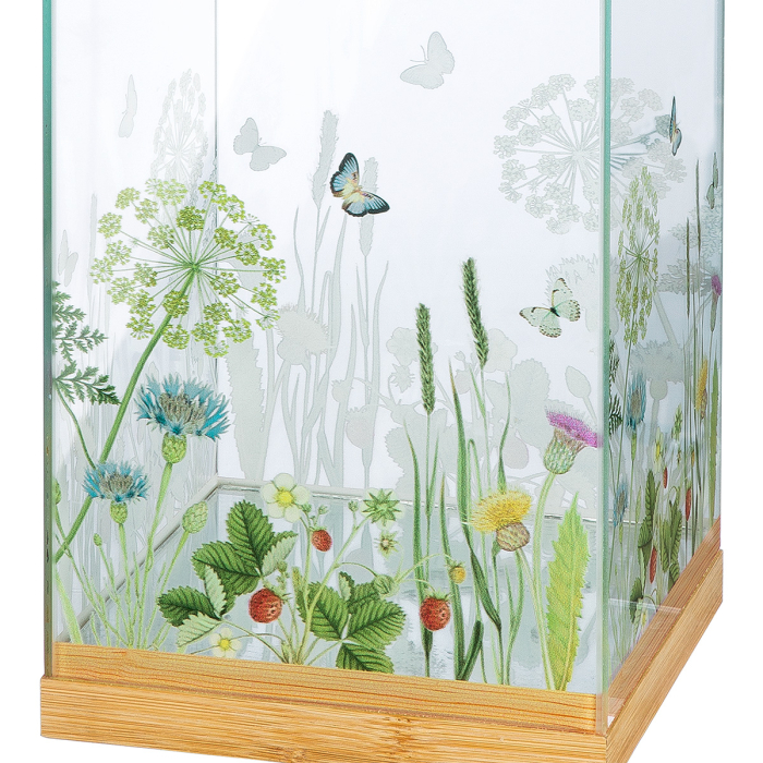 Set de 3, Suport lumanare, "Wild Flowers", Motiv floral, Bambus, Sticla, verde, L. 20 cm, l. 21 cm, H. 33 cm [2]