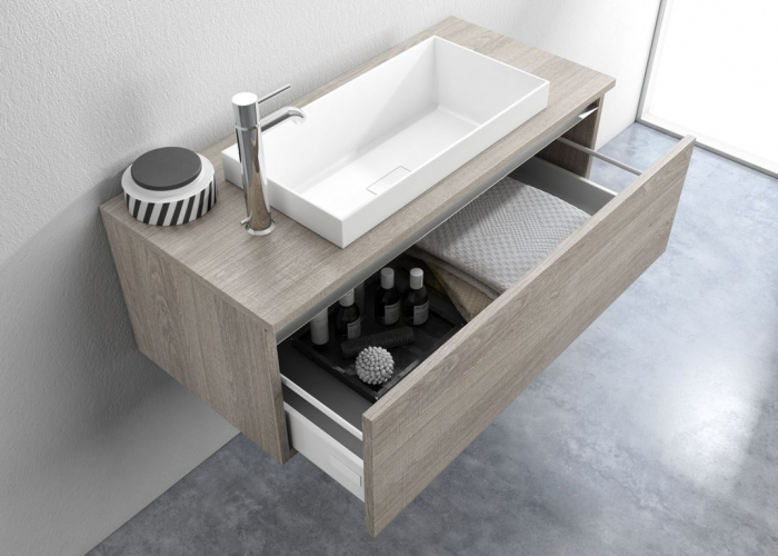 Set de baie cu 3 piese PERTH, Melamina/Aluminiu/Abs/Sticla/Rasina/Metal, Maro, 100x45x190 cm [2]