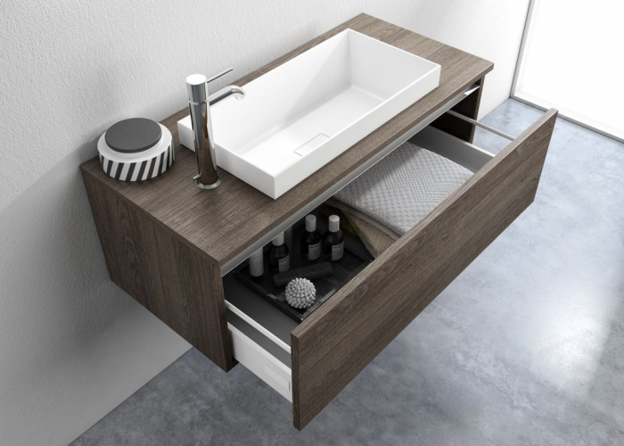 Set de baie cu 3 piese PERTH, Melamina/Aluminiu/Abs/Sticla/Rasina/Metal, Maro inchis, 100x45x190 cm [2]