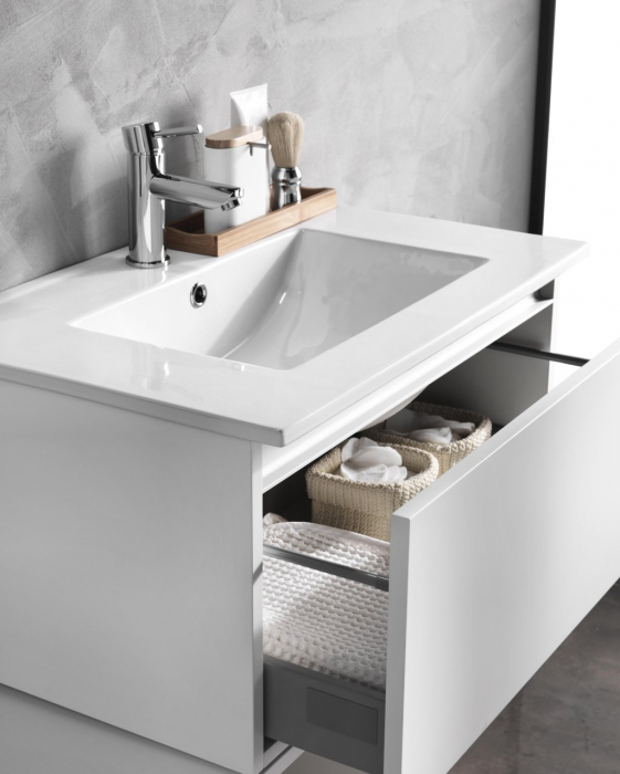 Set de baie cu 6 piese PERTH, Melamina/Aluminiu/Abs/Sticla/Ceramica/Metal, Alb, 101x46.5x190 cm [2]