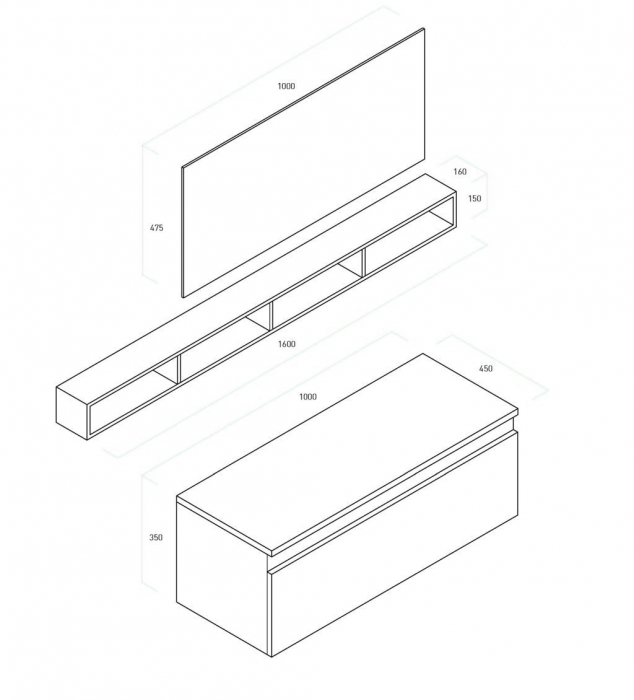 Set de baie cu 6 piese PERTH, Melamina/Aluminiu/Abs/Sticla/Ceramica/Metal, Alb, 160x46.5x190 cm [10]