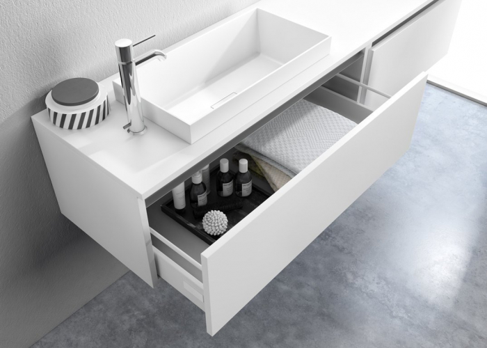 Set de baie cu 6 piese PERTH, Melamina/Aluminiu/Abs/Sticla/Rasina/Metal, Alb, 170x45x190 cm [2]