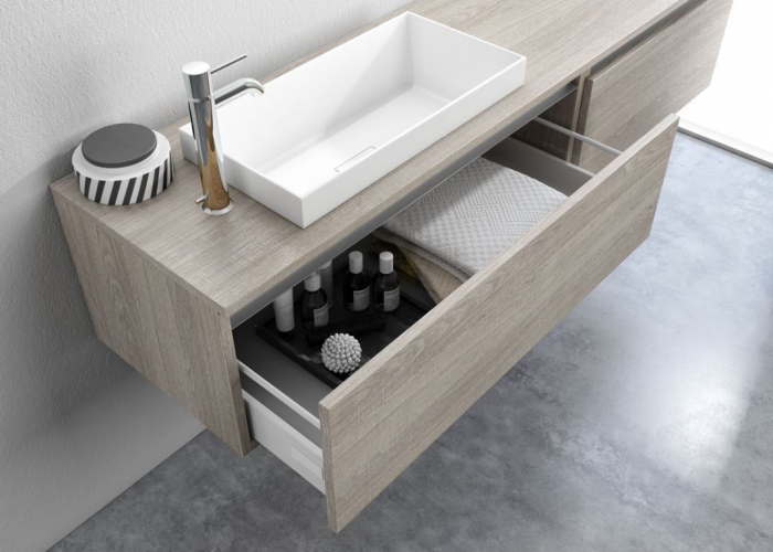 Set de baie cu 6 piese PERTH, Melamina/Aluminiu/Abs/Sticla/Rasina/Metal, Maro, 170x45x190 cm [2]