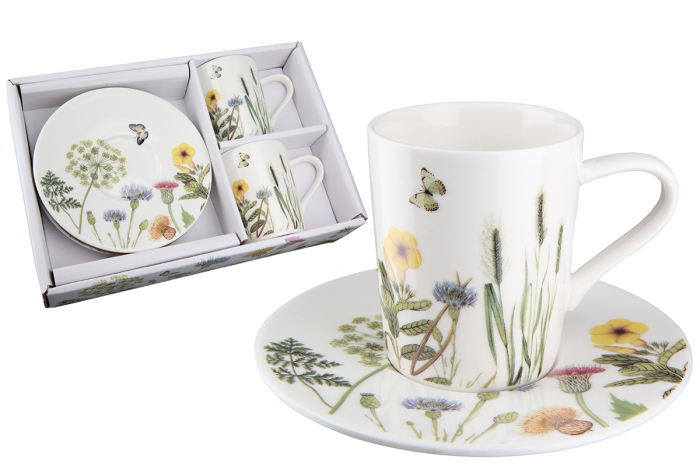 Set espresso, "Wild Flowers", Design floral, Portelan, verde, alb, L. 14.3 cm, l. 21.3 cm, H. 6 cm [2]