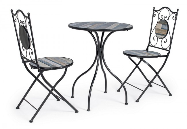 Set Huston 1 masa,2 scaune, Metal, Maro inchis, 36 60x38x92 75 cm