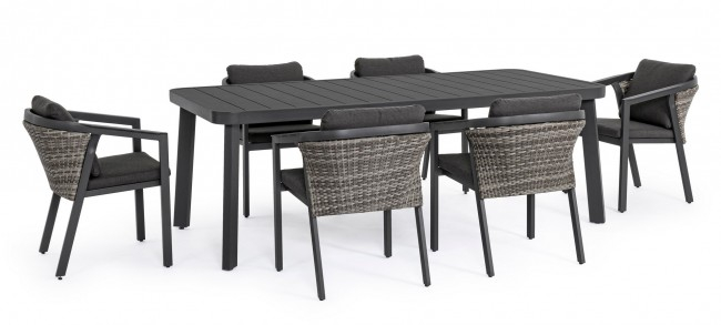 Set masa + 6 scaune Cardova, Aluminiu, Maro, 62 217×60.5 99×80 76 cm 217x60.5