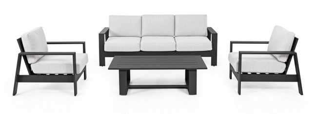 Set masa, canapea si 2 fotolii Baltic, Alumniu, Alb/Negru, 82/206/130x85.5/85.5/73.5x83/83/38 cm  [4]