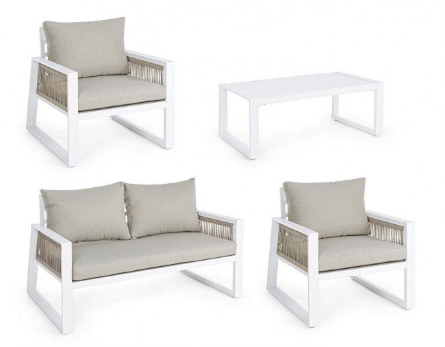 Set masa, canapea si 2 fotolii Captiva, Aluminiu, Alb, 71/130/110x78/78/60x74.5/74.5/40 cm  [2]