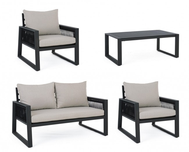 Set masa, canapea si 2 fotolii Captiva, Aluminiu, Negru, 71/130/110x78/78/60x74.5/74.5/40 cm  [2]