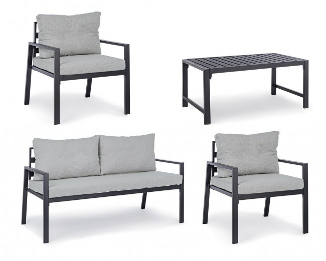 Set masa, canapea si 2 fotolii Lorillard, Aluminiu, Gri, 65/141/90x70/70/50x82/82/46 cm  [2]