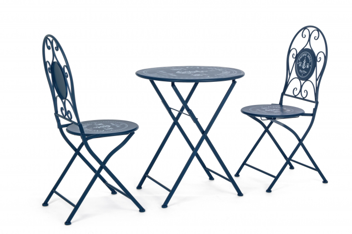 Set masa si 2 scaune Pacific, Otel Poliester, Albastru, 40x45x94 cm