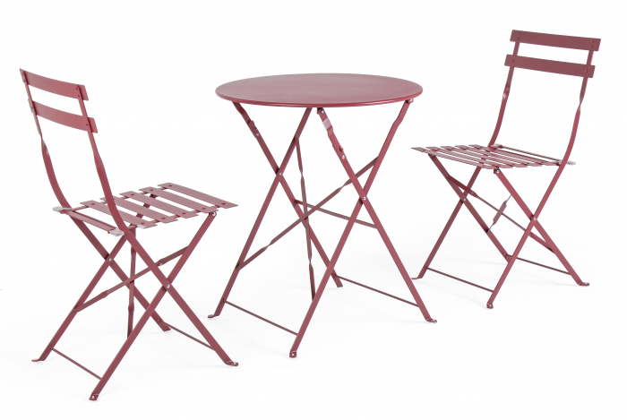 Set masa si 2 scaune Wissant, Otel Poliester, Rosu, 98x61x16 cm
