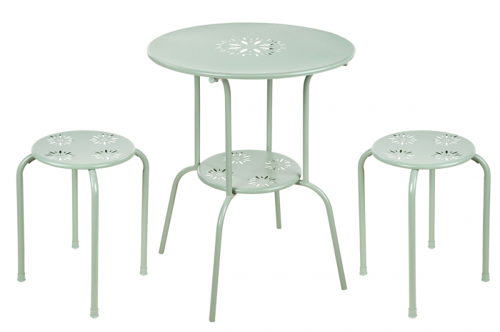 Poza Set masuta si 2 scaune Florale, metal, verde, 68x55 cm