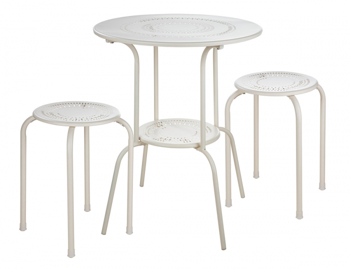 Poza Set masuta si 2 scaune Mandala, metal, alb, 68x55 cm