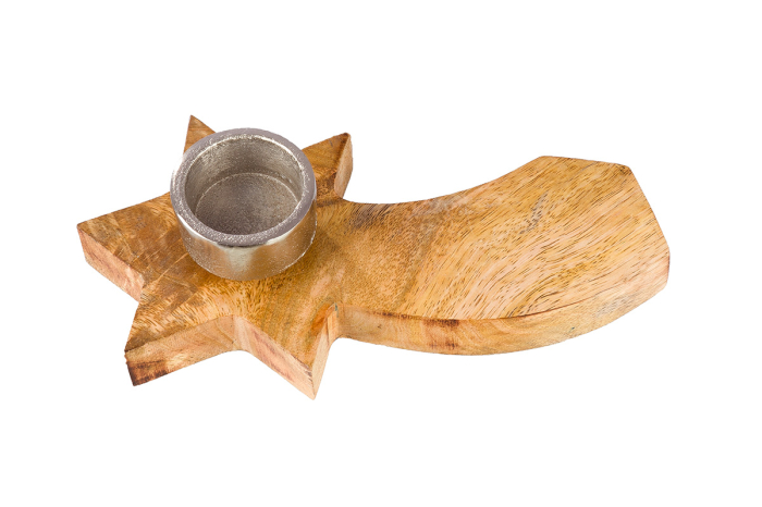 Sfesnic de Advent, rotund, „Sternschnuppen”, motiv stea, lemn de mango, culori naturale, PU 2, H 6 cm, A. 37 cm [2]