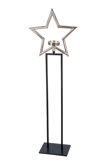 Sfesnic, Stea, "Feliz", Metal, negru, argintiu, PU 1, L. 15 cm, l. 37 cm, H 112 cm [1]