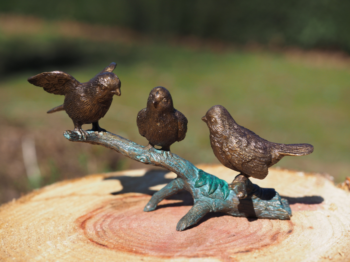 Statuie bronz, 3 vrăbii pe o ramură 13 x 8 x 24 cm [1]