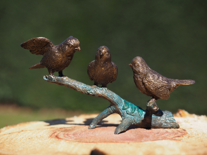 Statuie bronz, 3 vrăbii pe o ramură 13 x 8 x 24 cm [3]