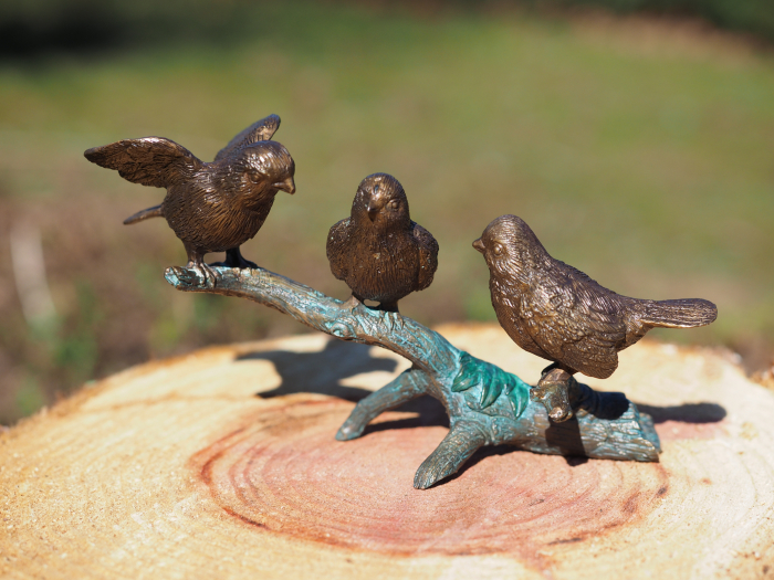 Statuie bronz, 3 vrăbii pe o ramură 13 x 8 x 24 cm [2]