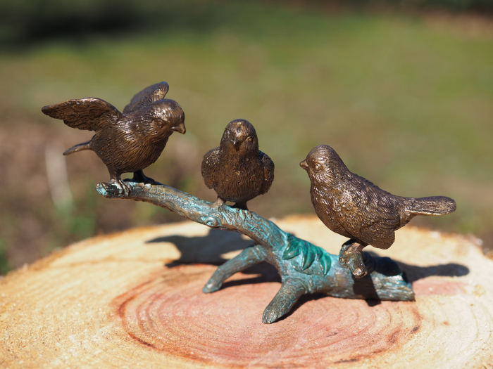 Statuie bronz, 3 vrăbii pe o ramură 13 x 8 x 24 cm [4]