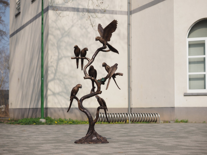 Statuie bronz, 8 papagali pe buștean 165x45x75 cm [4]