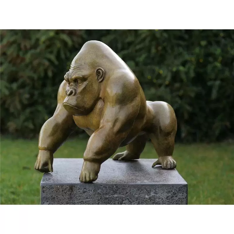 Statuie de bronz moderna Gorilla green hot patina 38x33x45 cm