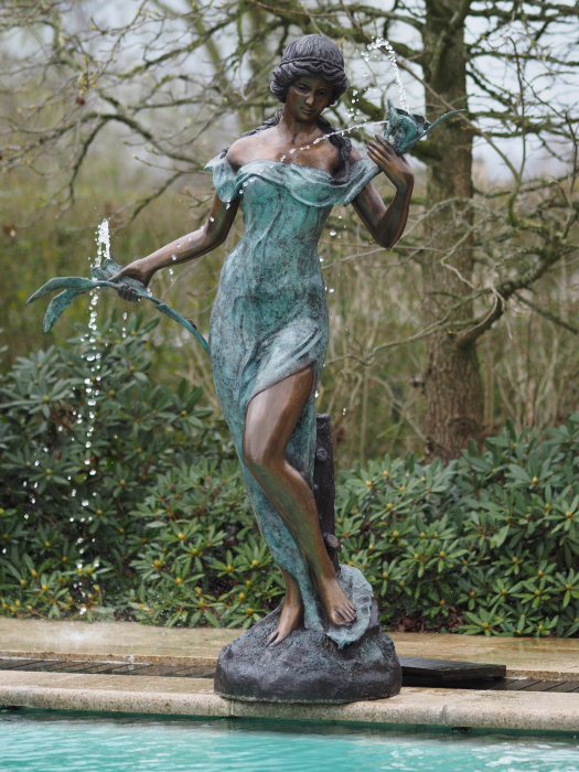 Statuie femeie cu fantana de flori, Bronz, 180 X 135 X 50 cm