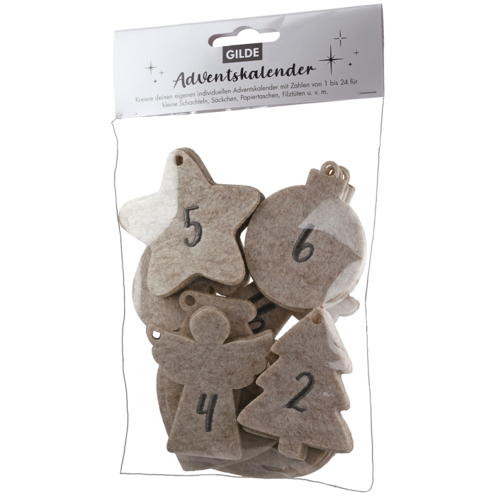 Stea, „Adventskalender”, Fetru, bej, gri inchis, PU 4, 2 asortate, Latime 7 cm, inaltime 8 cm [9]