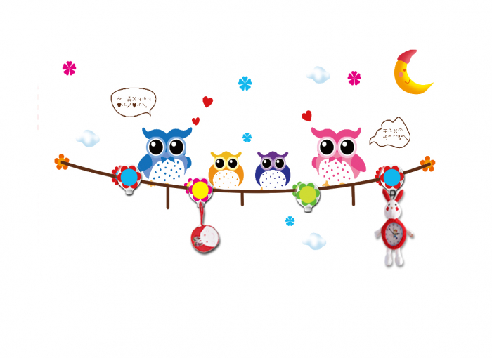 Sticker decorativ de perete Owl cu agatatoare, 120X65 cm