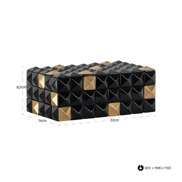 Cutie pentru bijuterii/depozitare Velicia (Negru/auriu), Dims: 8.5 x 22.0 x 14.0 cm [5]