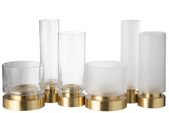 Suport de lumânare/Vază, Pia sticlă/cupru transparent/Auriu, Sortiment M de 2, L 9| W 9| H 36.5 cm [4]