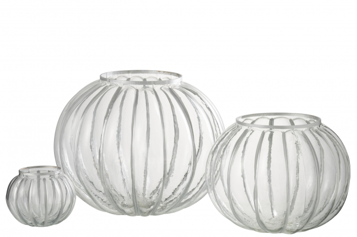 Suport lumanare Ball Stripe, Sticla, Argintiu/Transparent, 29.5x29.5x24 cm [4]