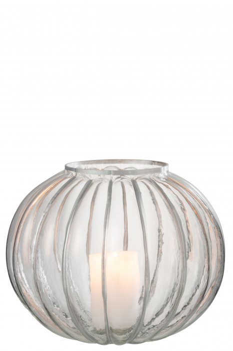 Suport lumanare Ball Stripe, Sticla, Argintiu/Transparent, 29.5x29.5x24 cm [2]