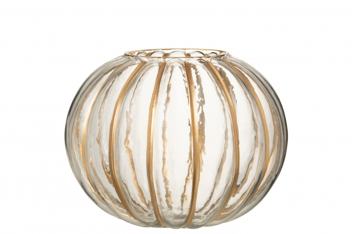Suport lumanare Ball Stripe, Sticla, Auriu, 29x29x23.5 cm