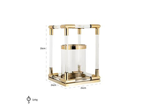 Suport lumanare Barton, Sticla/Otel inoxidabil, Auriu/Transparent, 35x24x24 cm [2]