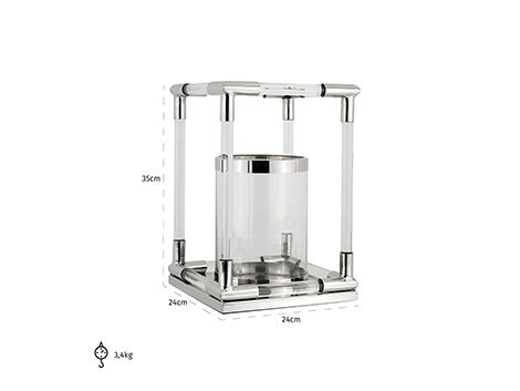 Suport lumanare Bradney, Sticla/Otel inoxidabil, Argintiu/Transparent, 35x24x24 cm [3]