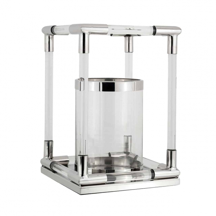 Suport lumanare Bradney, Sticla/Otel inoxidabil, Argintiu/Transparent, 35x24x24 cm [2]