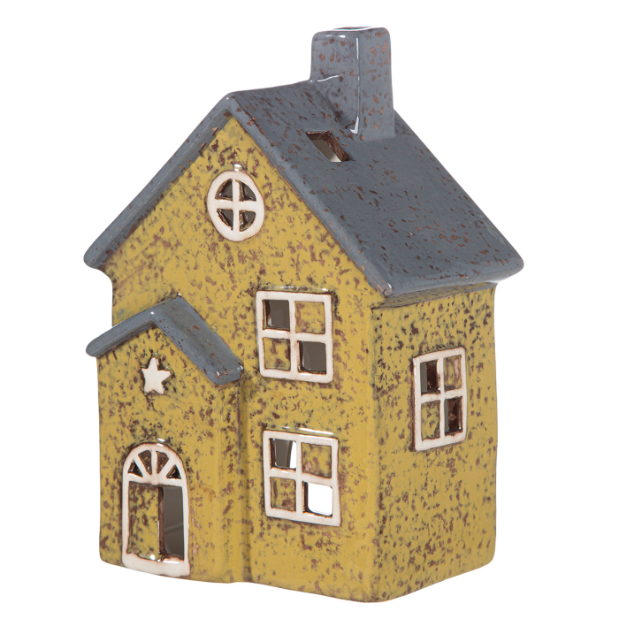 Suport lumanare, Casa, „Verdo”, Ceramica, maro, verde, PU 4, 2 asortate, L. 7,8 cm, L. 12,3 cm, H 17 cm [5]