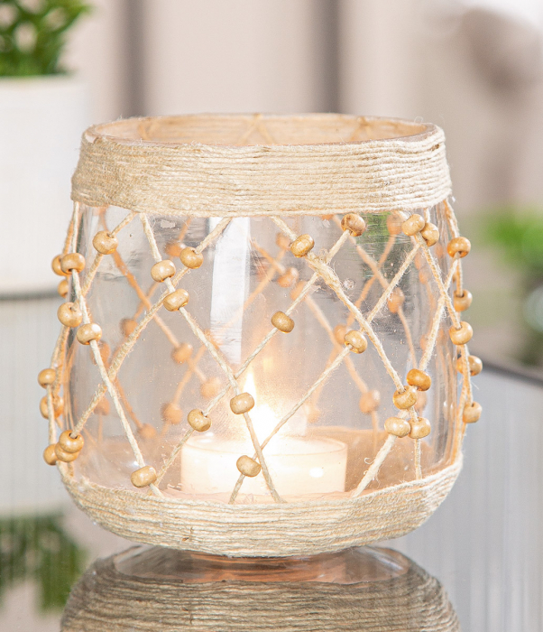 Suport lumanare, Celia, Sticla, ecru, PU 8, H. 10 cm, D. 10 cm [3]