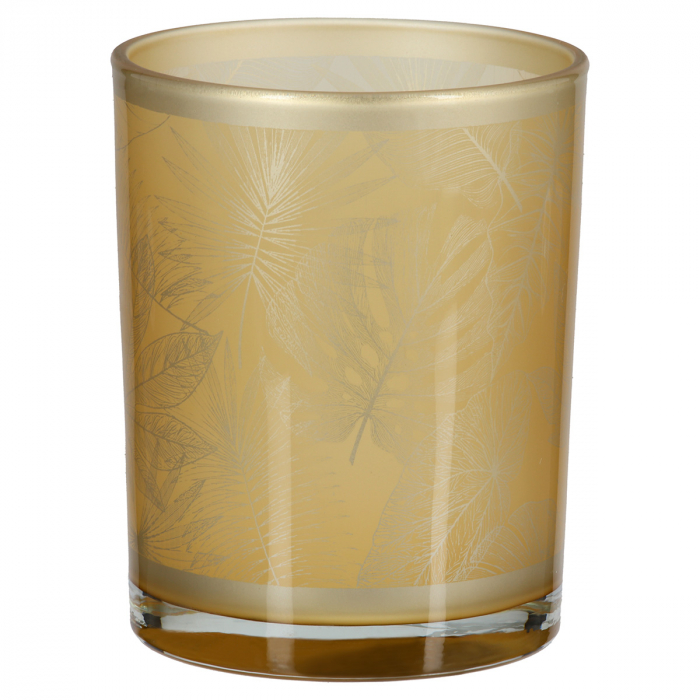 Suport lumanare, cilindric, Amazon, Motiv frunze, Sticlă, auriu, PU 8, H. 12,5 cm, D. 10 cm [1]