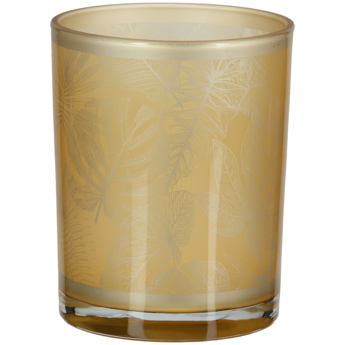 Suport lumanare, cilindric, Amazon, Motiv frunze, Sticlă, auriu, PU 8, H. 12,5 cm, D. 10 cm [2]