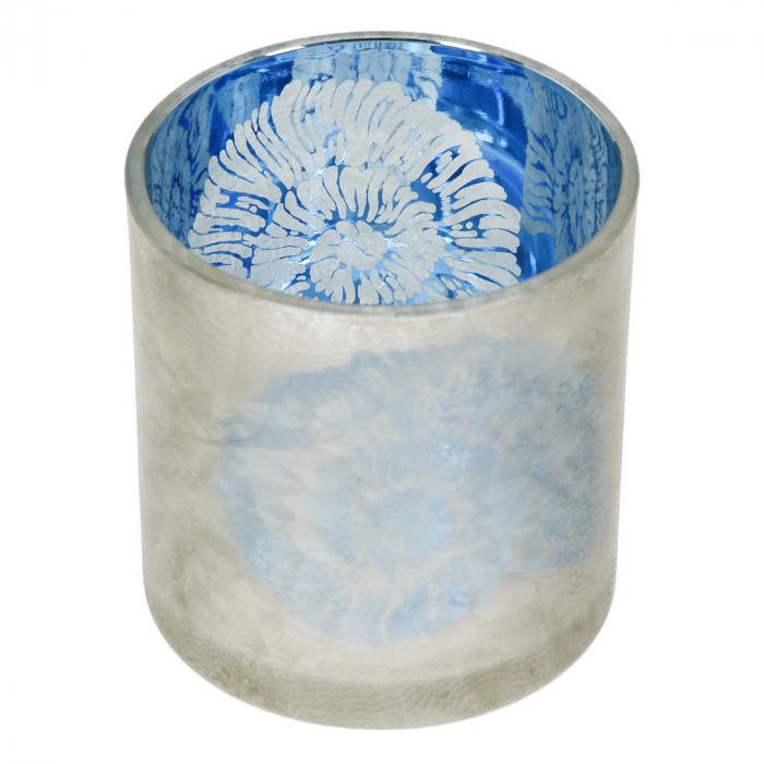 Suport lumanare, cilindric, Amonit, Motiv scoici, Sticlă, albastru, PU 18, H. 8 cm, D. 7 cm [2]