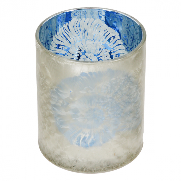 Suport lumanare, cilindric, Amonit, Motiv Shell, Sticla, albastru, PU 8, H. 12,5 cm, D. 10 cm [2]