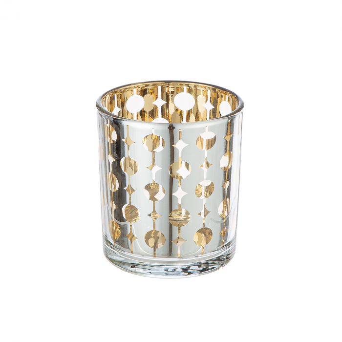 Suport lumanare, cilindric, Circle, grafic, Sticlă, argintiu, PU 18, 2 buc. asortate, H. 8 cm, D. 7 cm [3]