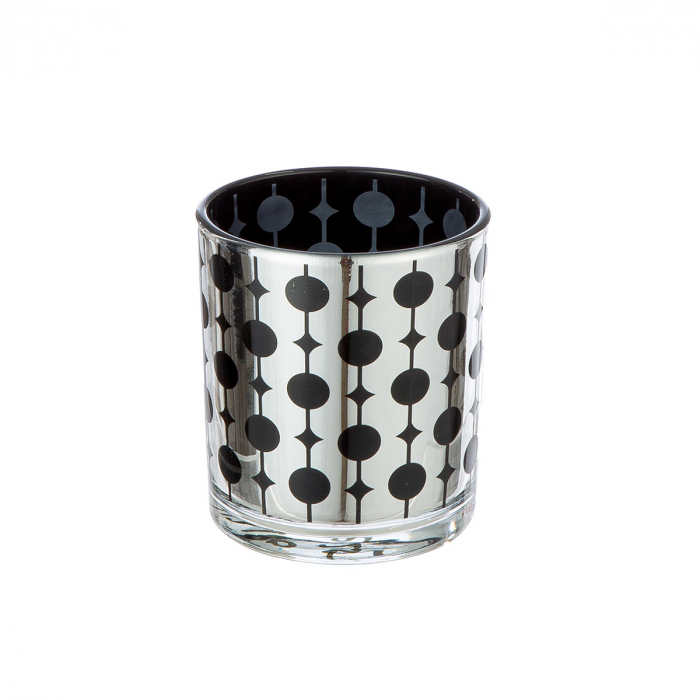 Suport lumanare, cilindric, Circle, grafic, Sticlă, argintiu, PU 18, 2 buc. asortate, H. 8 cm, D. 7 cm [2]